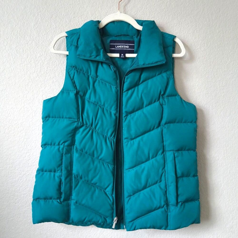 Lands' End Women's Chevron Down Puffer Vest Teal Blue Size Medium M Gorpcore